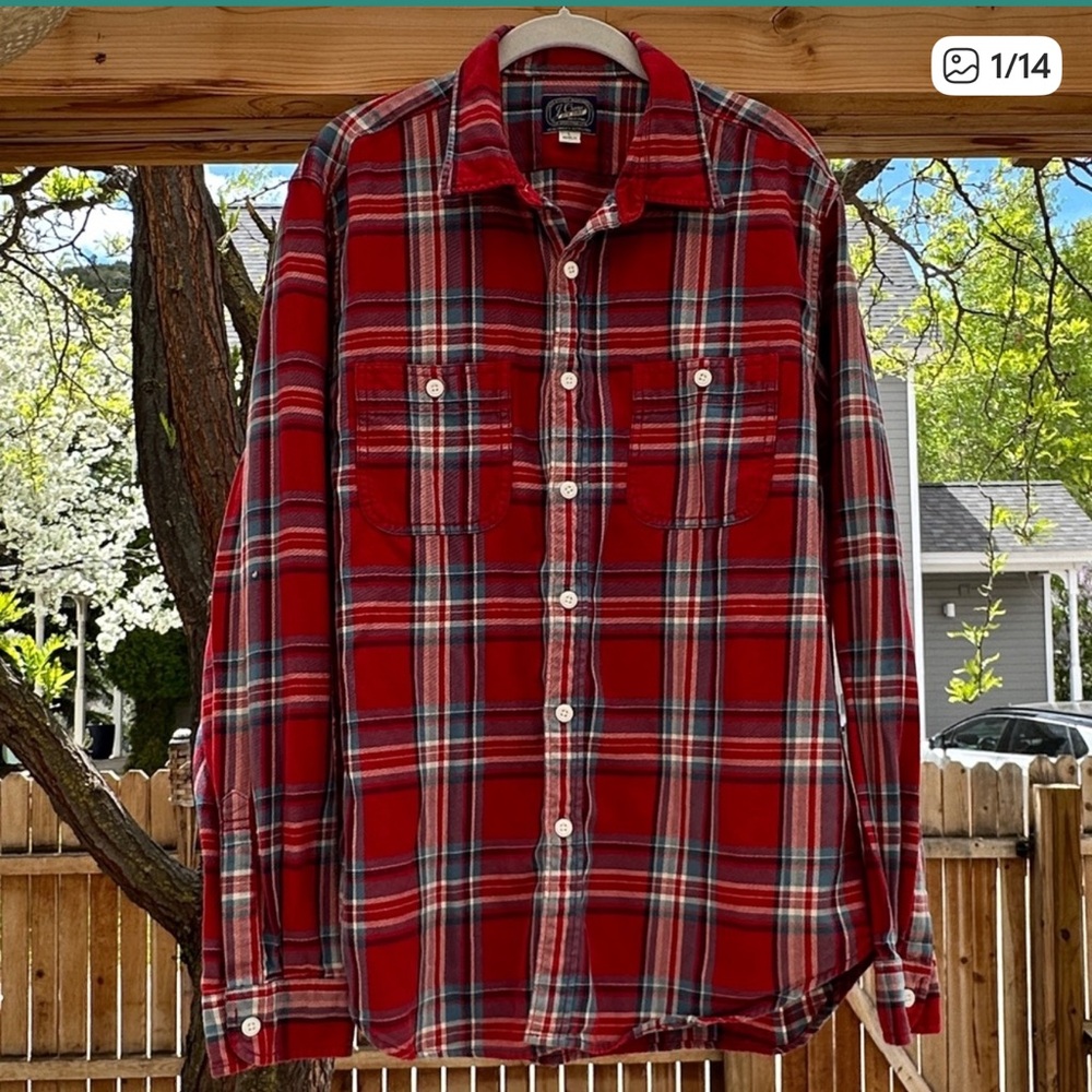 J. Crew Men's Red Plaid Flannel Shirt - Picture 2 of 15